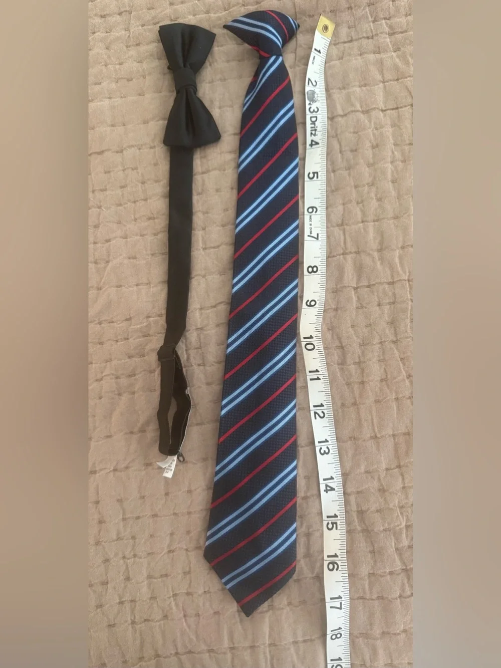 Boys Striped Blue & Red Neck Tie and Black Bow Tie